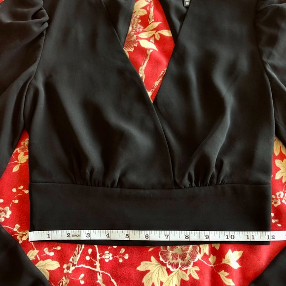 Stunning Express Puff-Shoulder V-Front Open-Back Long-Sleeve Crop Blouse XXS - Picture 14 of 16